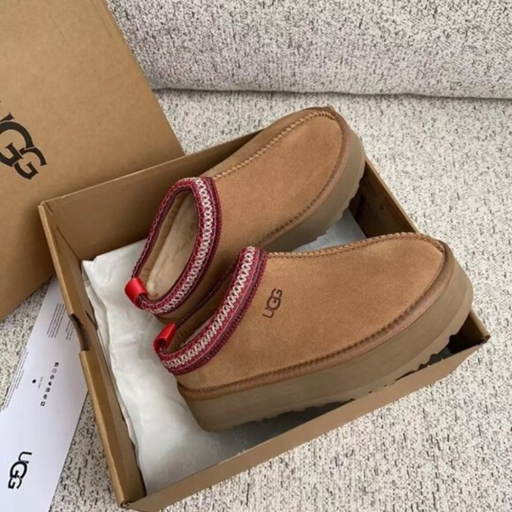 UGG Brown Slip-On Shoes with Red Accents